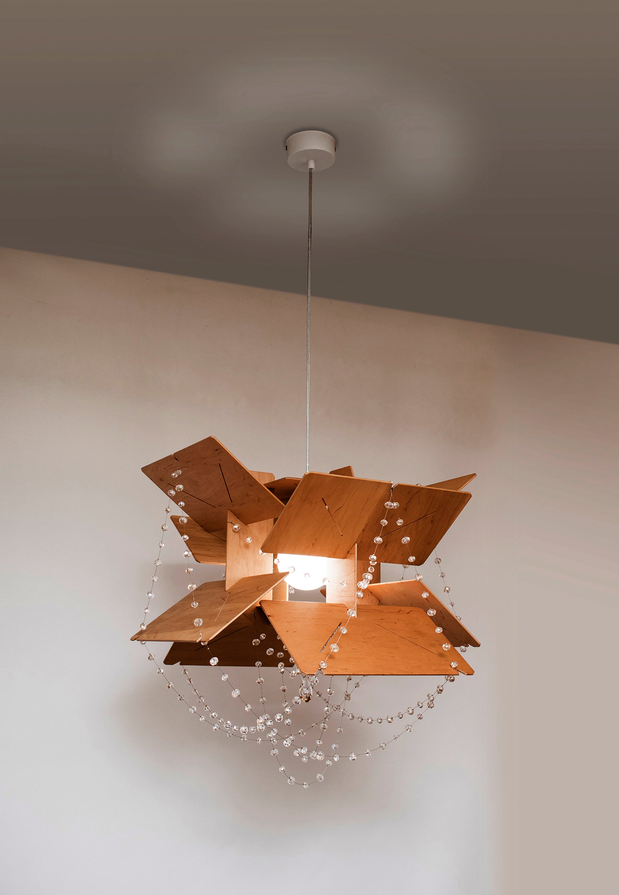 Modern Wooden Chandelier Lighting - "Galaxy-E27-Crystal"