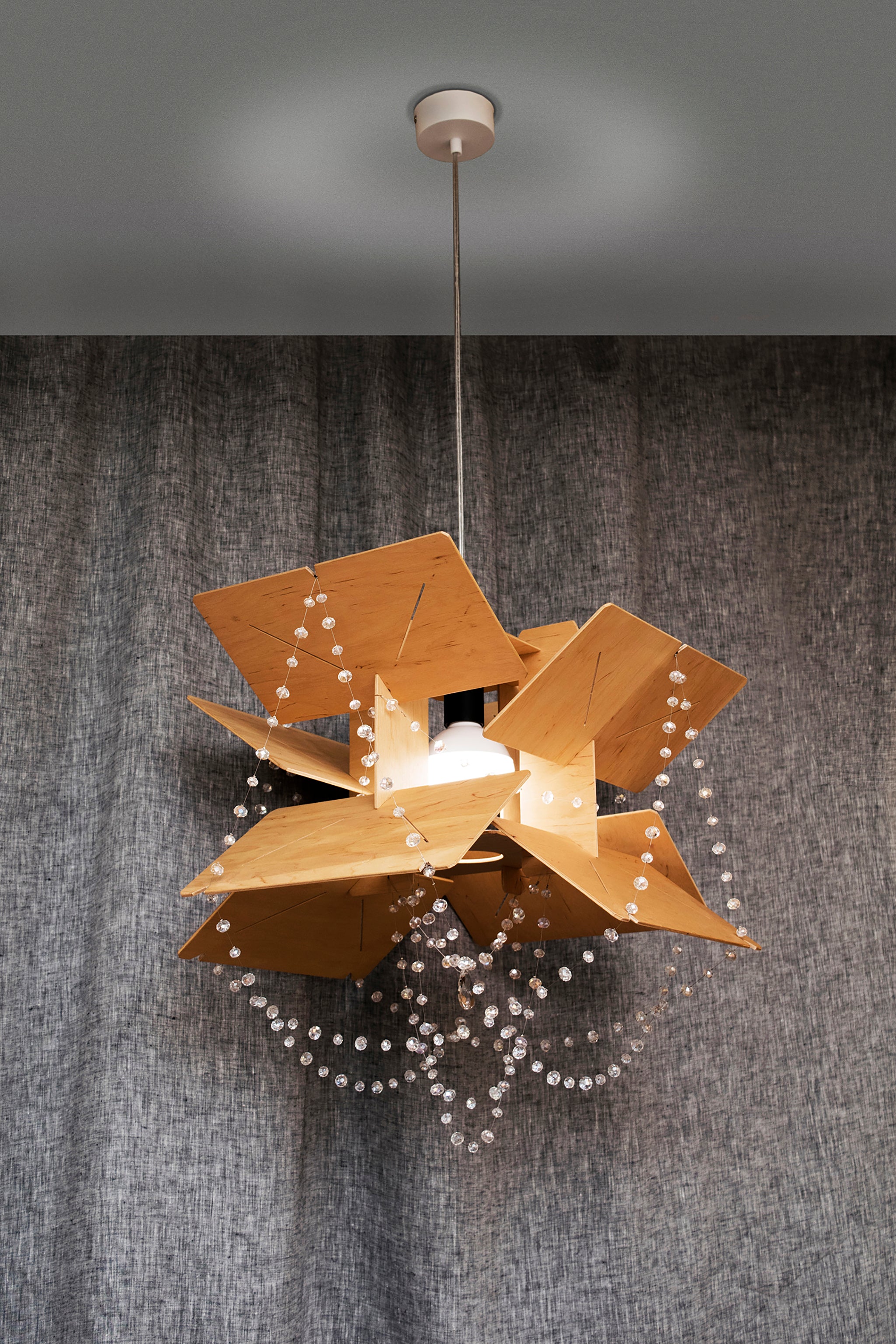 Modern Wooden Chandelier Lighting - "Galaxy-E27-Crystal"