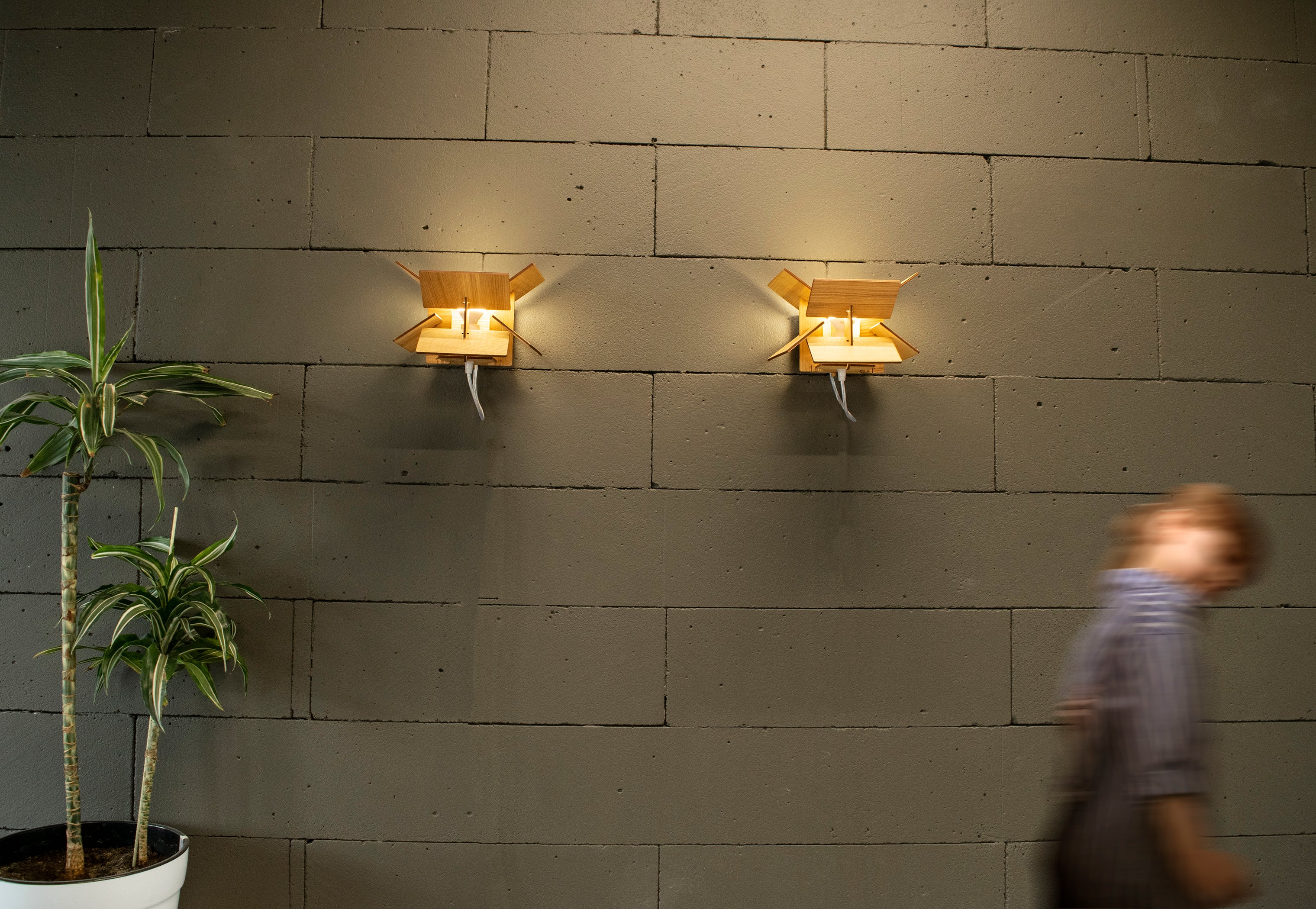 wall lamps from plywood covered veneer ash